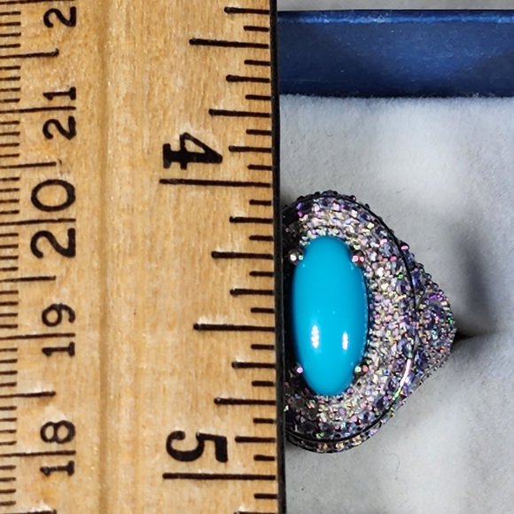 Sleeping Beauty Turquoise, Tanzanite & White Zircon cocktail ring in Plat/925 - Picture 2 of 6